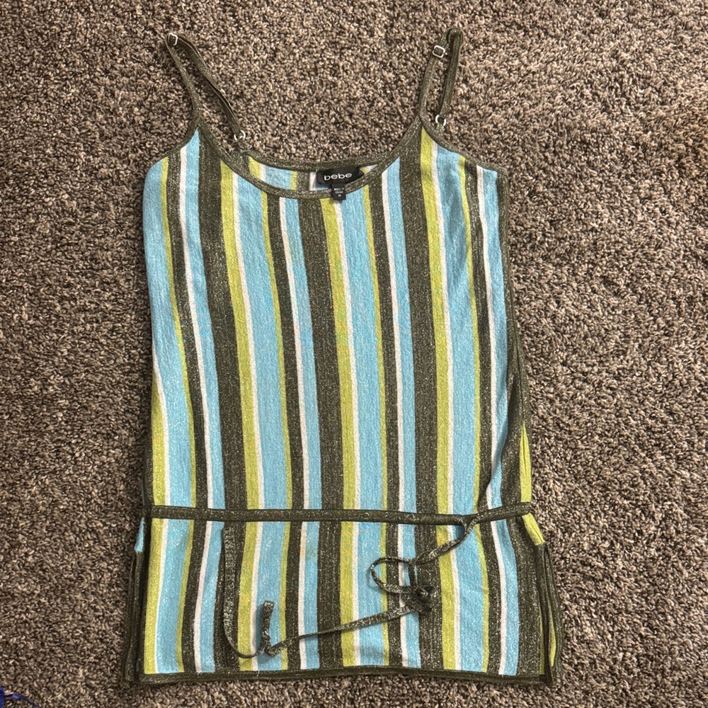 Bebe Blue and Green Striped Camisole